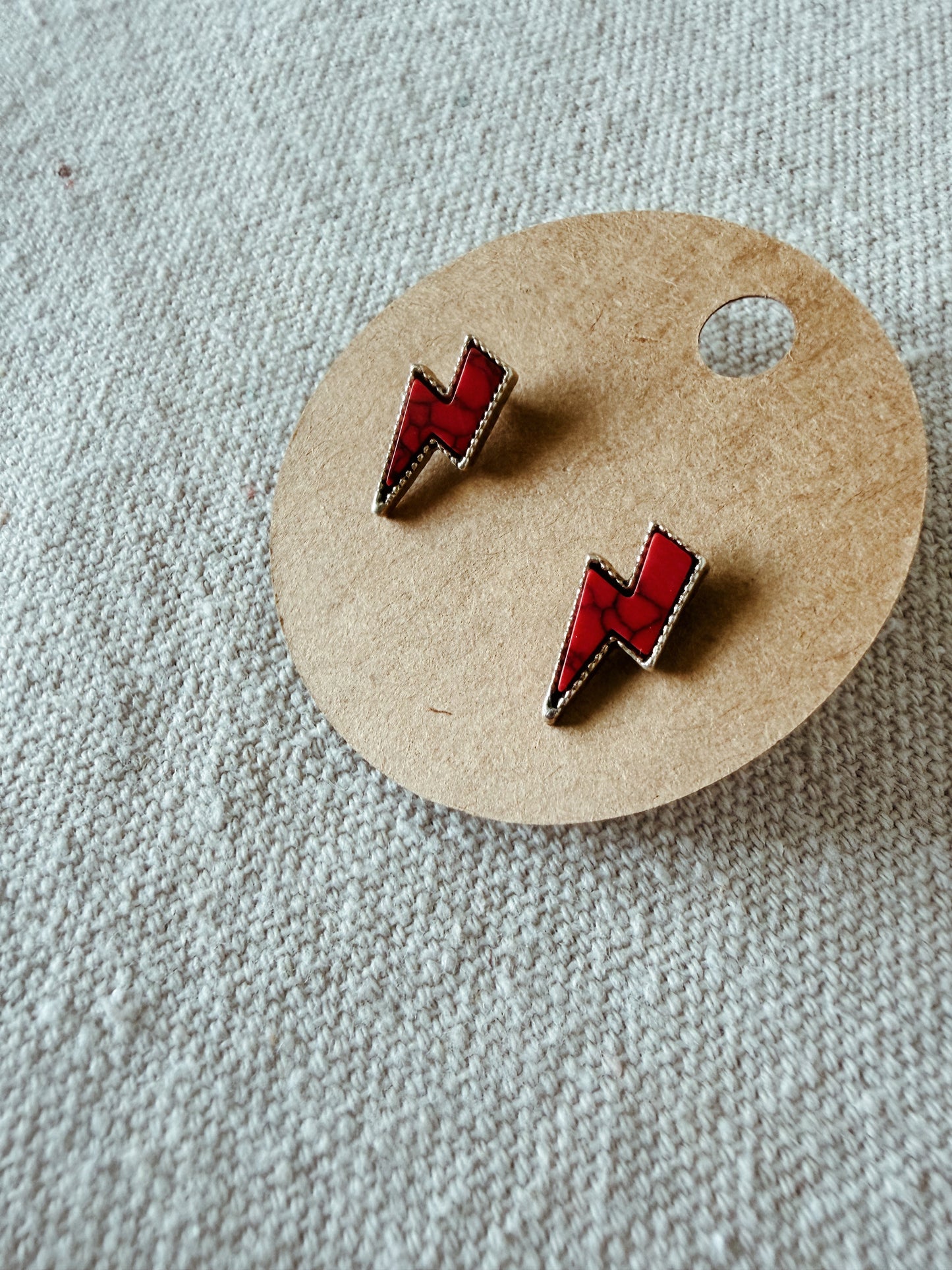 Red Lightning Bolt - Stud Earring