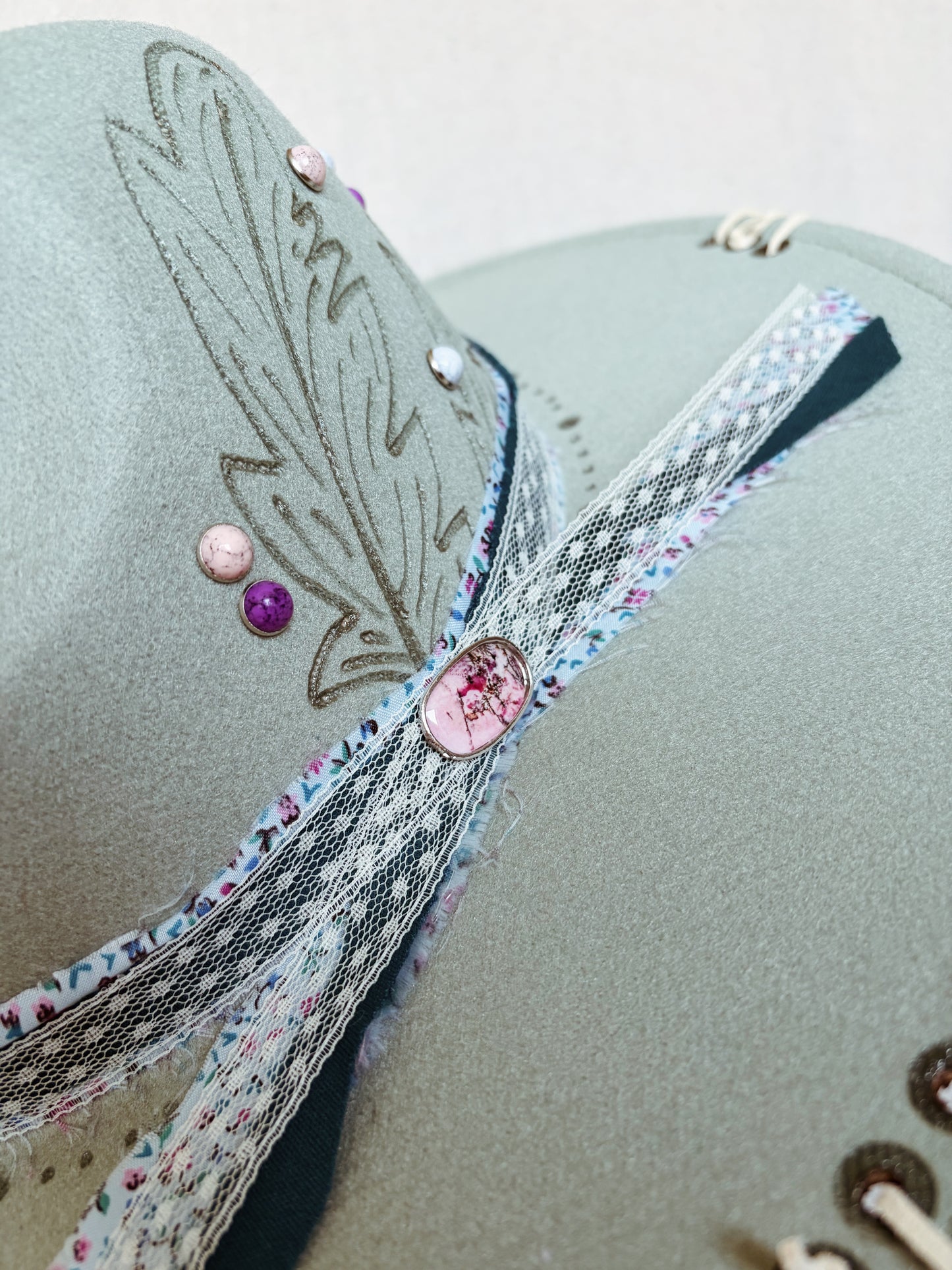 Dusky Blue with Feather and Floral Accents - BBB Hat