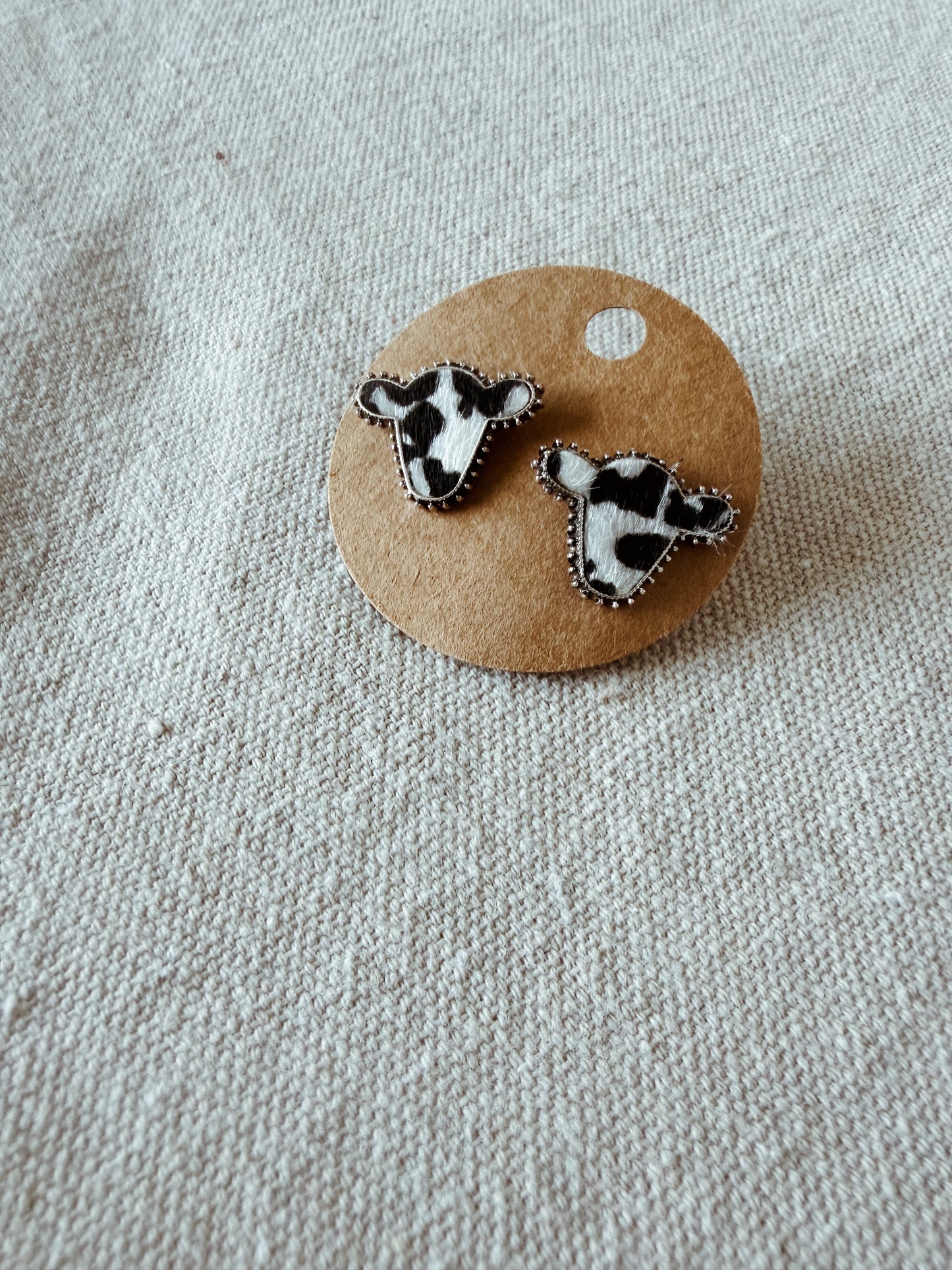 Black + White Cow - Stud Earring