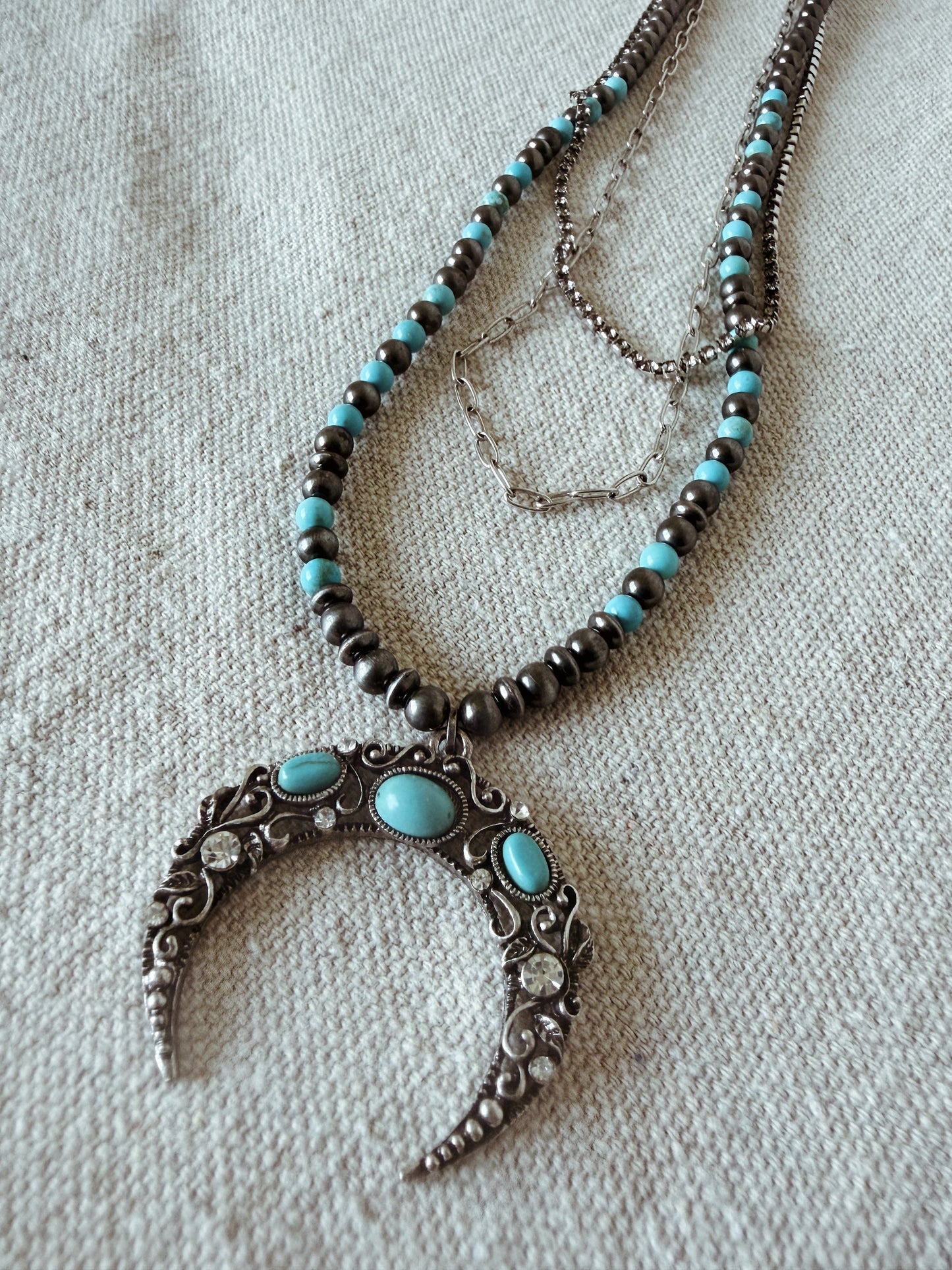 Navajo Pearl + Turquiose - Triple Layered Necklace Set