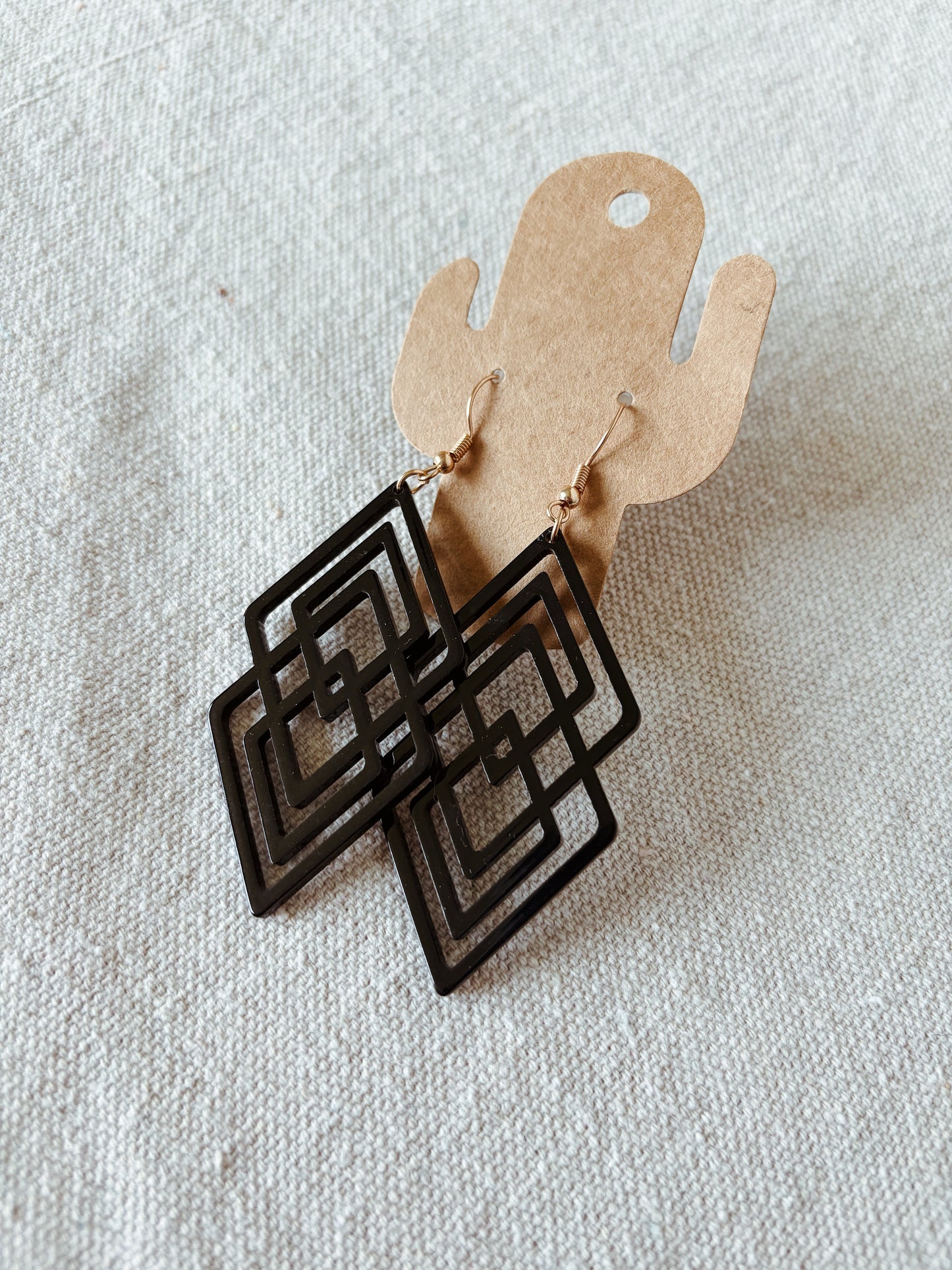 Geometric Black Diamonds - Dangle Earring