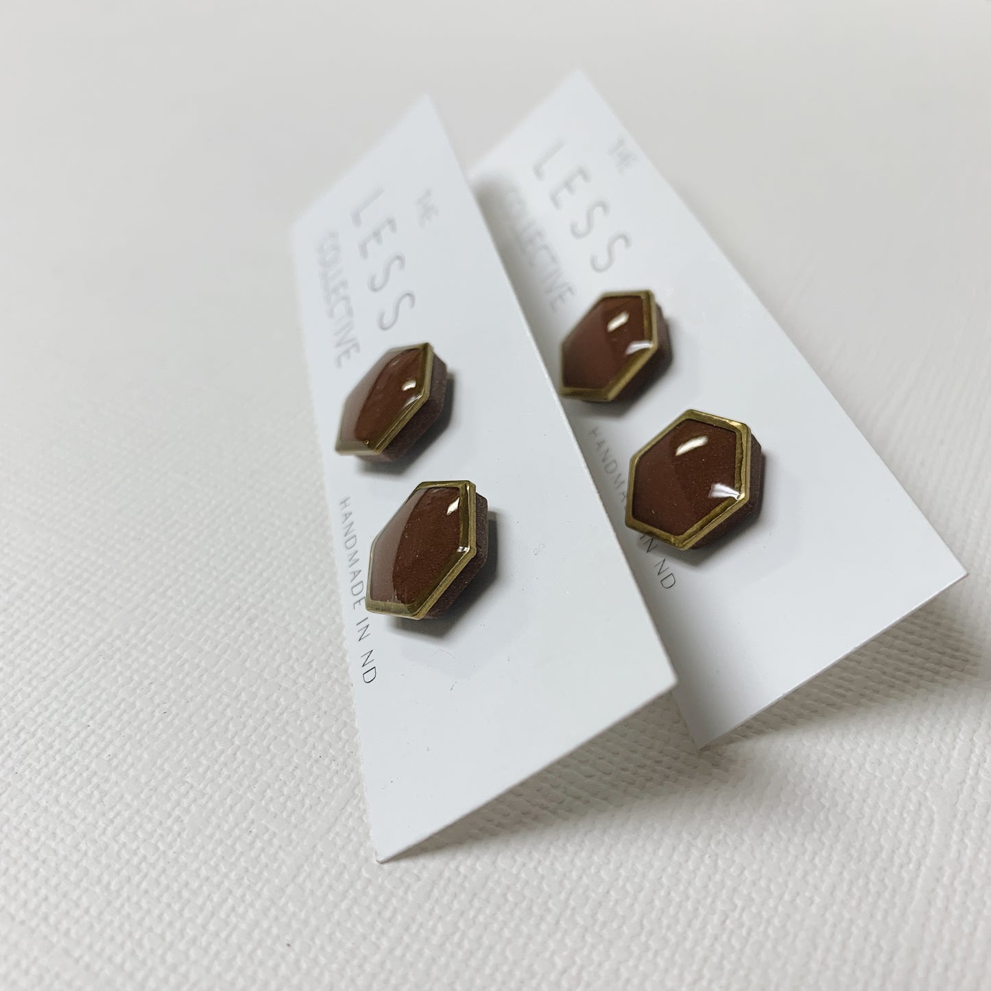 Brass Hexagon Stud - Brown