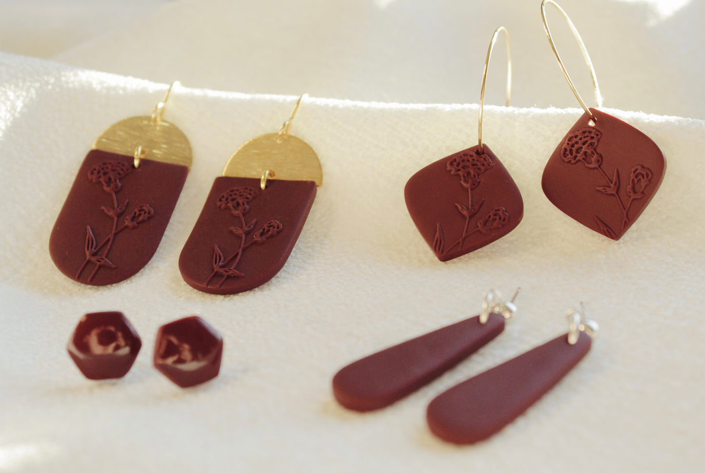 Amelia Earring - Garnet Red + January Flower