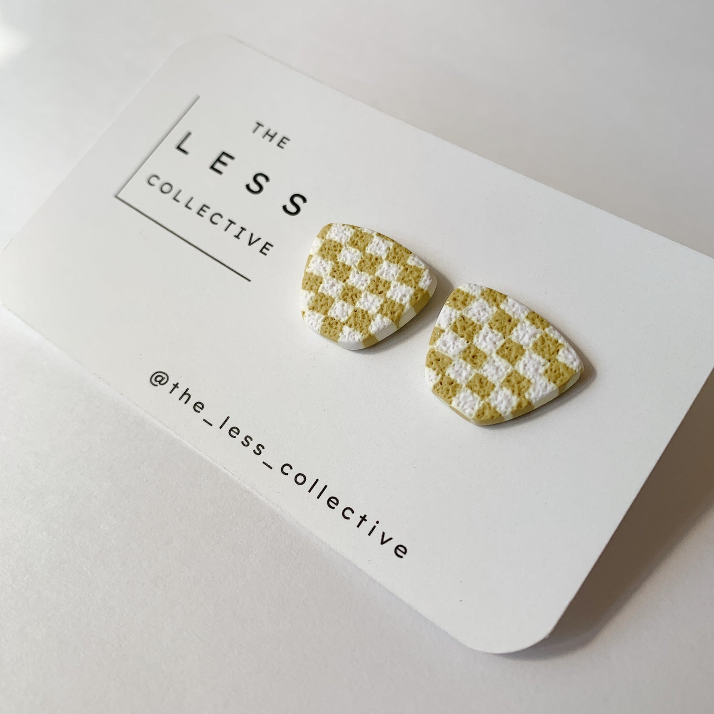 Trapezoid Stud - Mustard + White Checkered