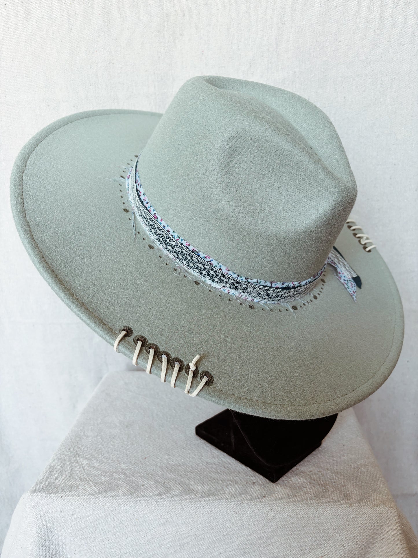 Dusky Blue with Feather and Floral Accents - BBB Hat