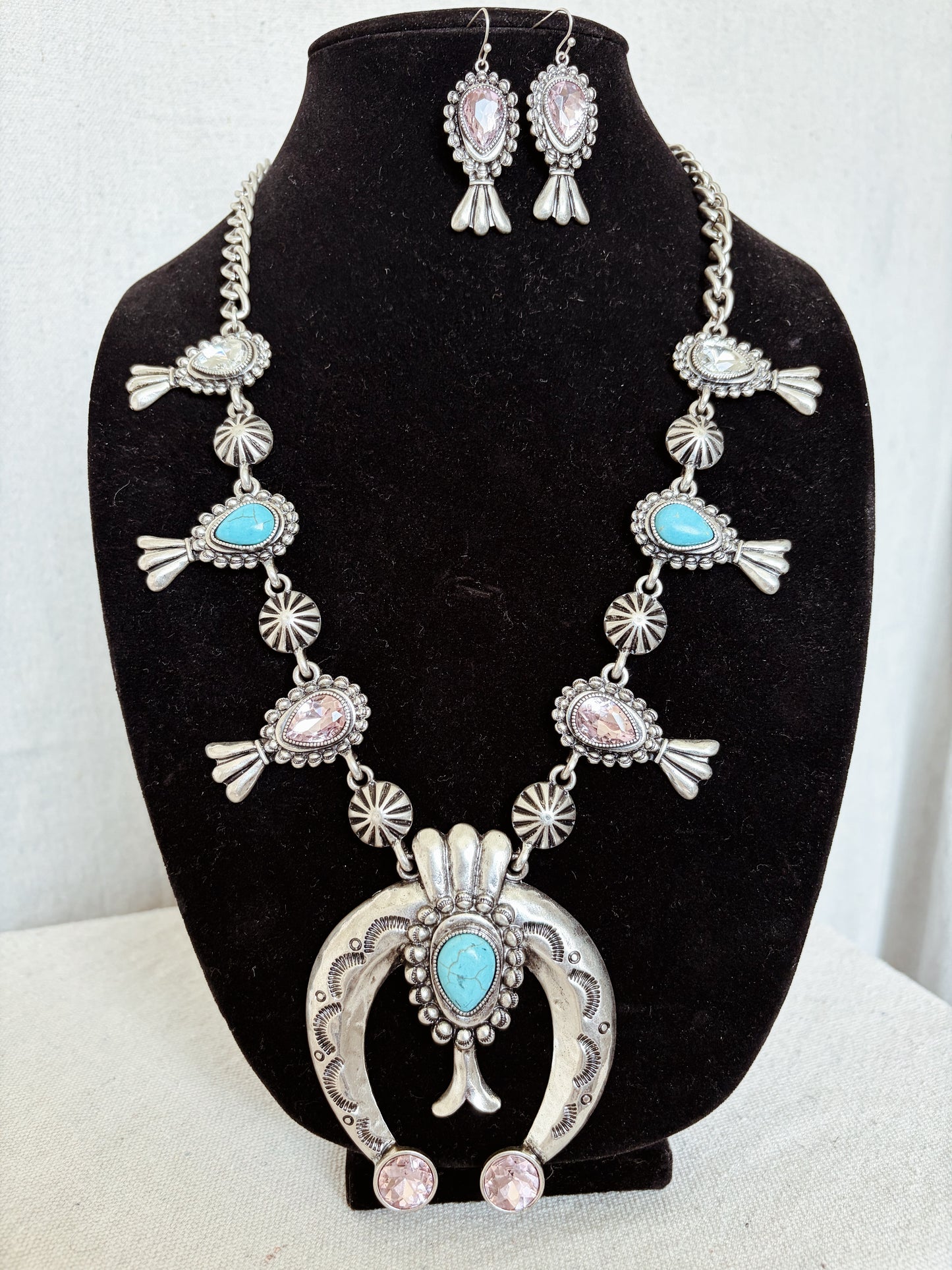 Pink + Turquiose - Statement Necklace + Earring Set