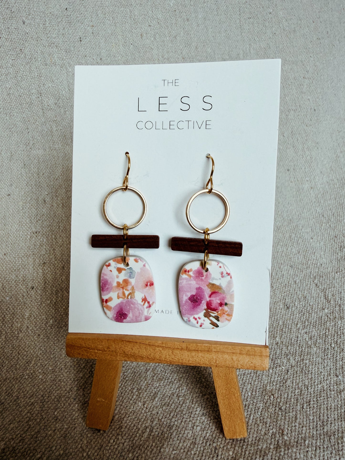 Maeve Dangle Earring - Wood, Gold + Summer Bouquet