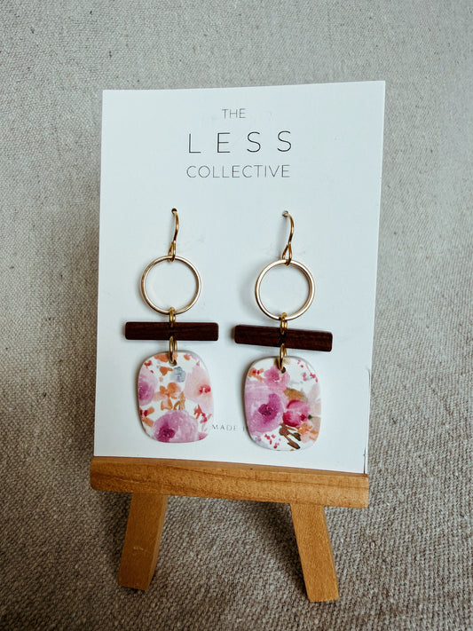 Maeve Dangle Earring - Wood, Gold + Summer Bouquet
