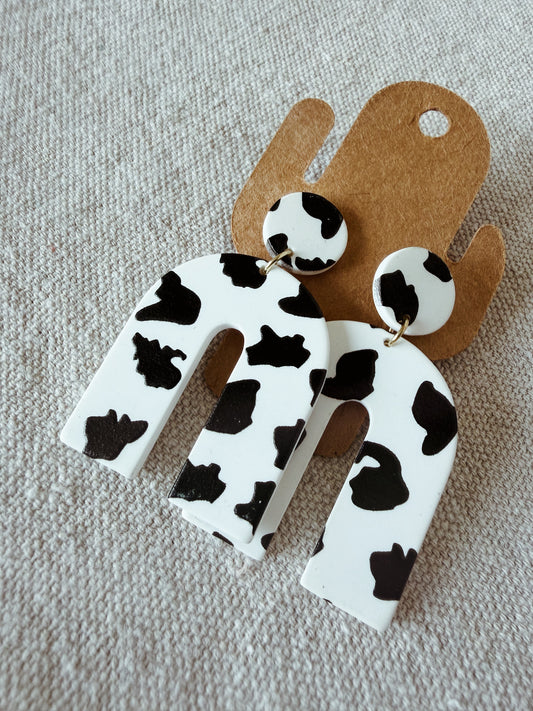Black + White Cowprint Arches - Dangle Earring