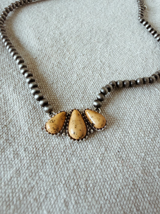 Navajo Pearl + Mustard Necklace
