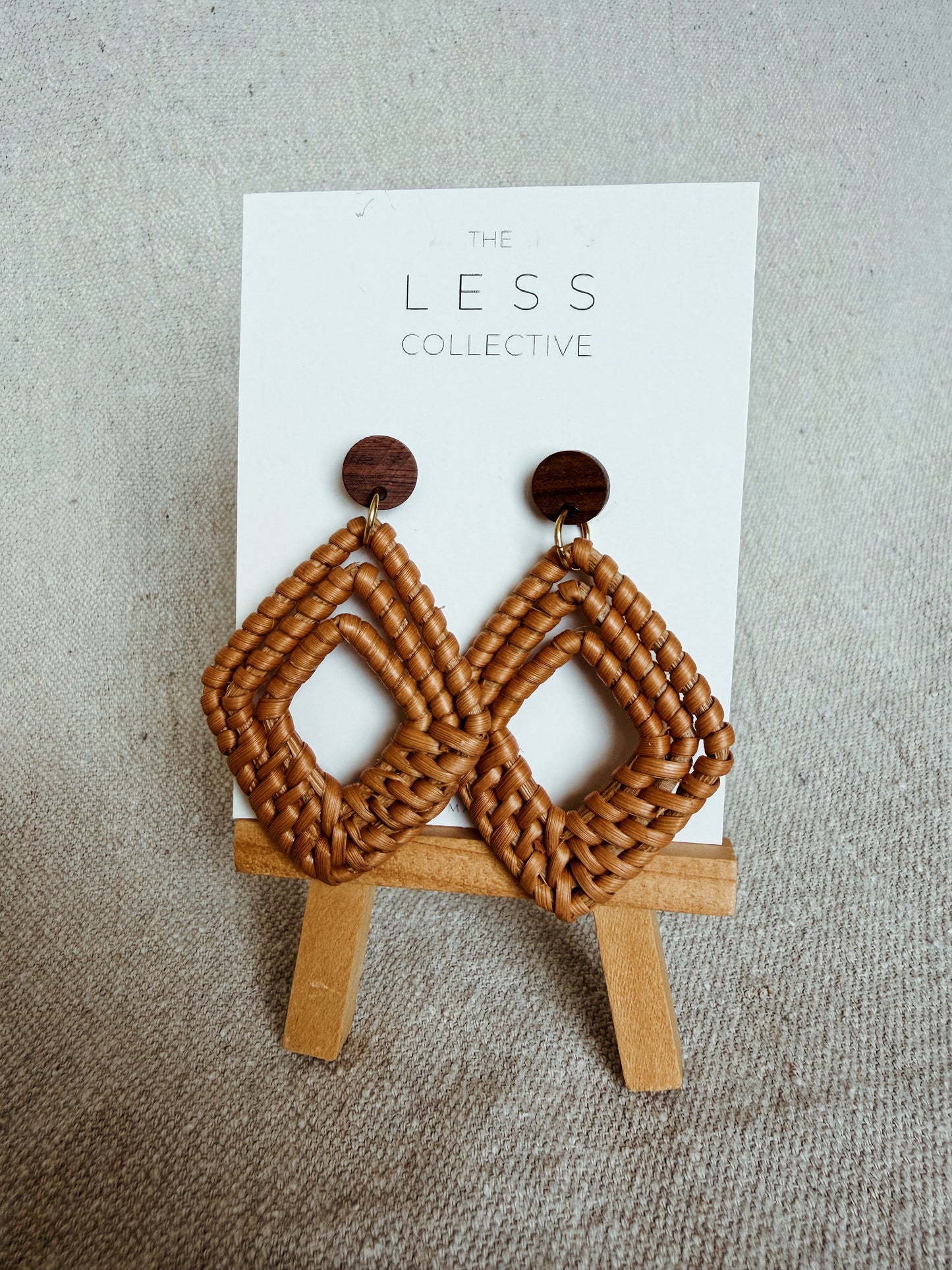 Chloe Diamond Earring - Wood + Rattan