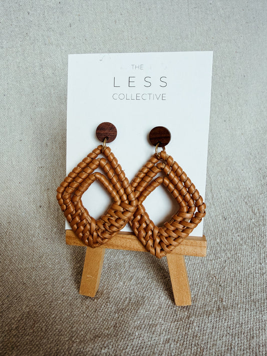 Chloe Diamond Earring - Wood + Rattan