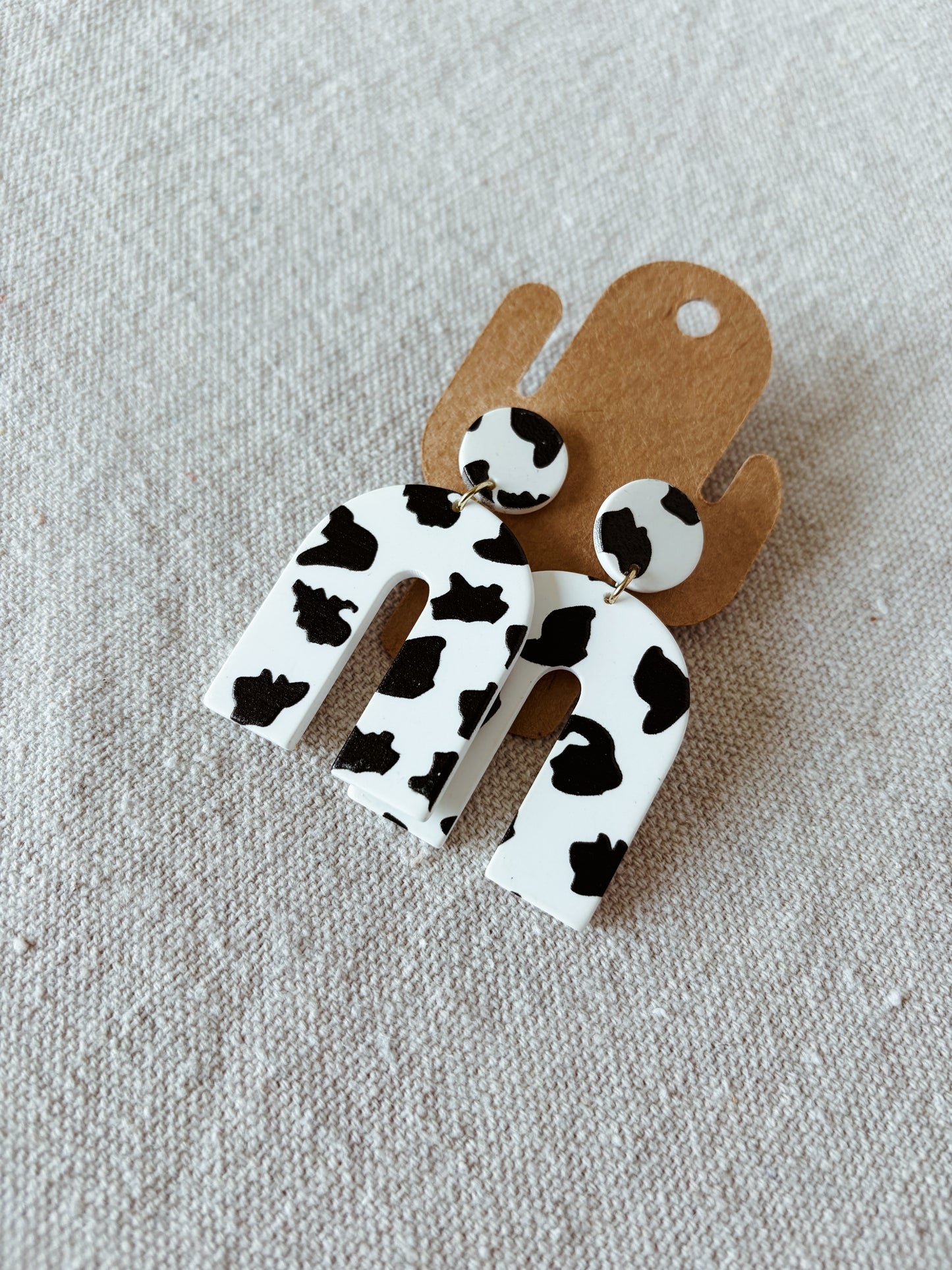 Black + White Cowprint Arches - Dangle Earring