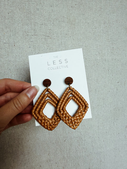 Chloe Diamond Earring - Wood + Rattan