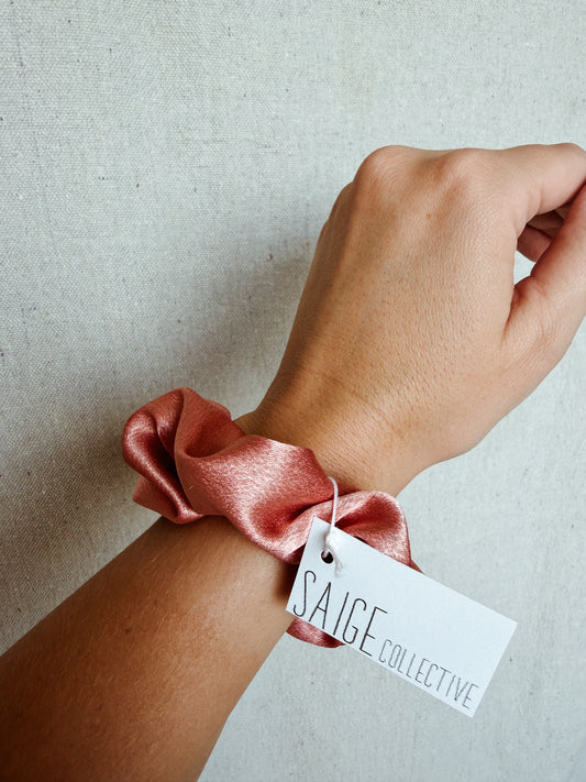 Hair Scrunchie - Silky Salmon Pink