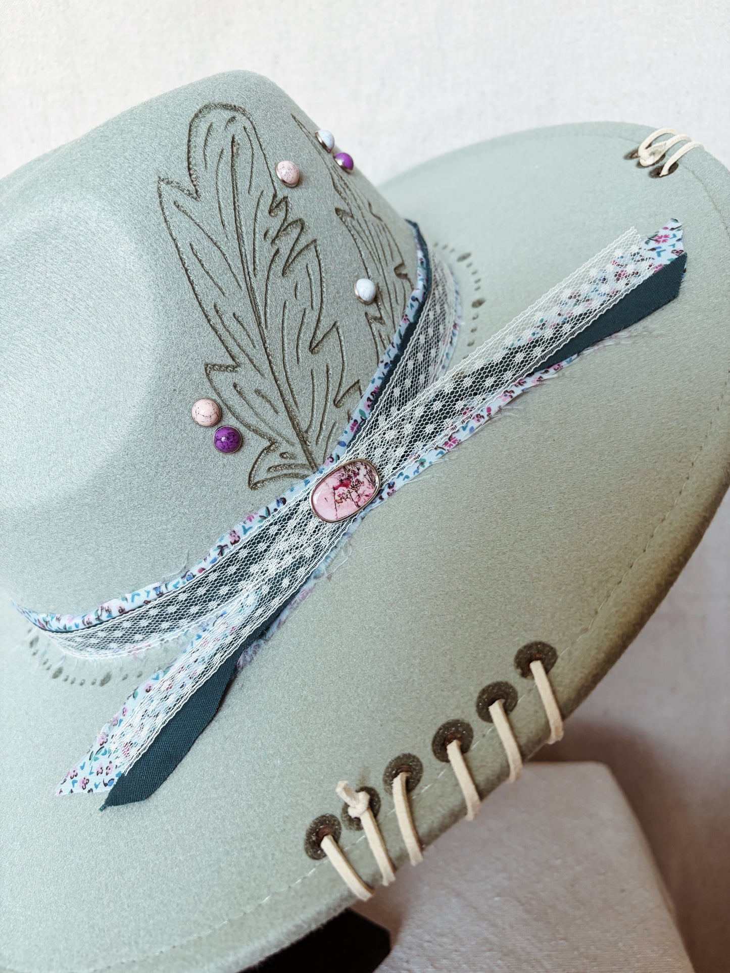 Dusky Blue with Feather and Floral Accents - BBB Hat