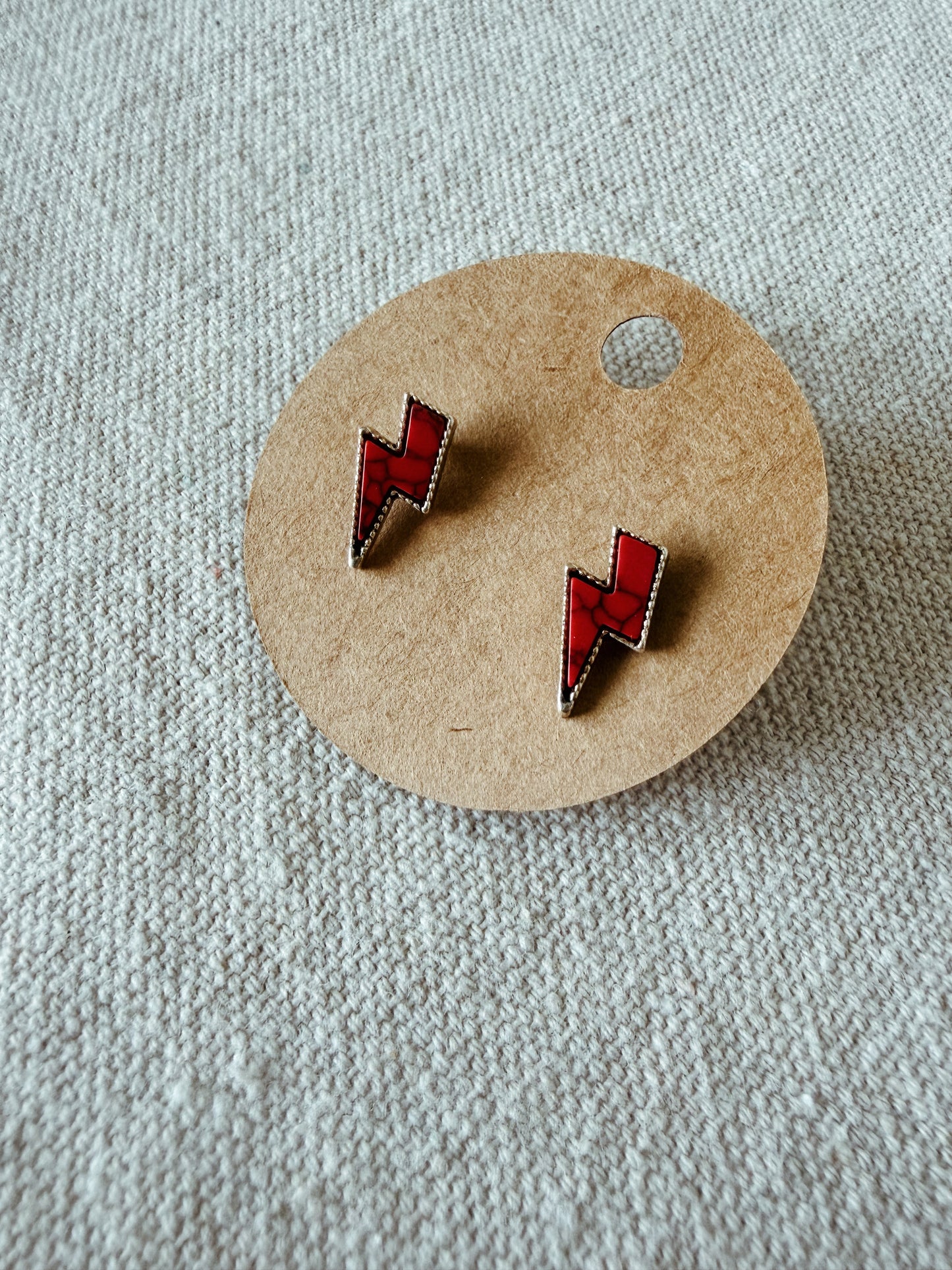 Red Lightning Bolt - Stud Earring