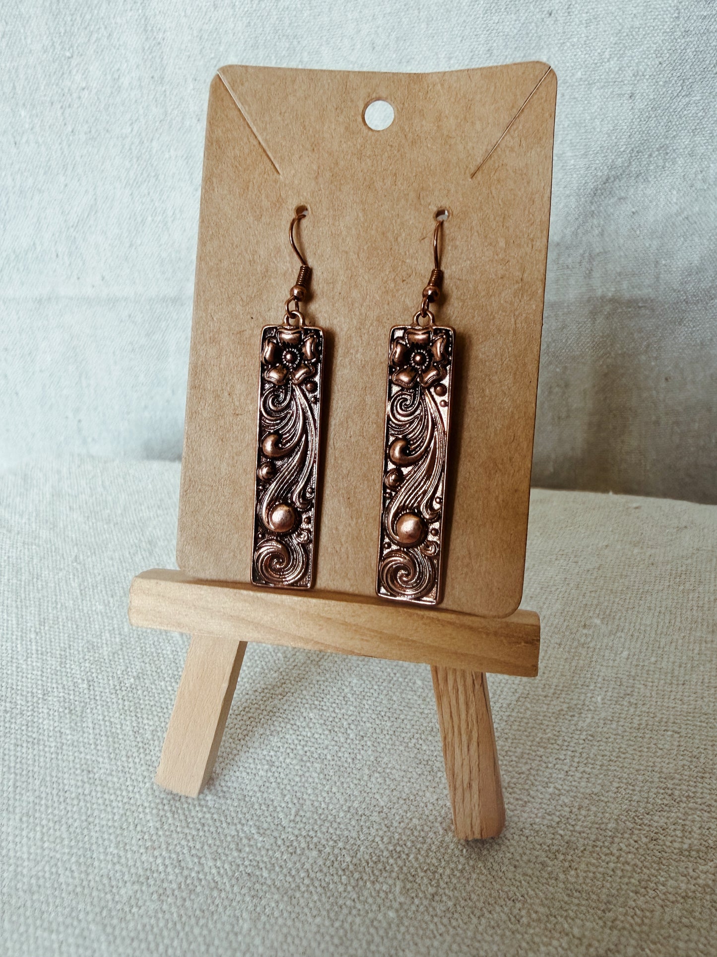 Hammered Metal Rectangle Drops (Bronze or Silver) - Dangle Earring