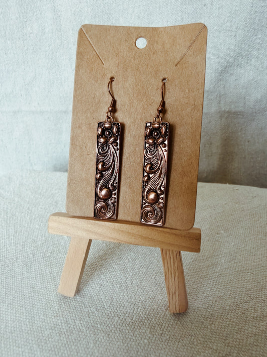 Hammered Metal Rectangle Drops (Bronze or Silver) - Dangle Earring