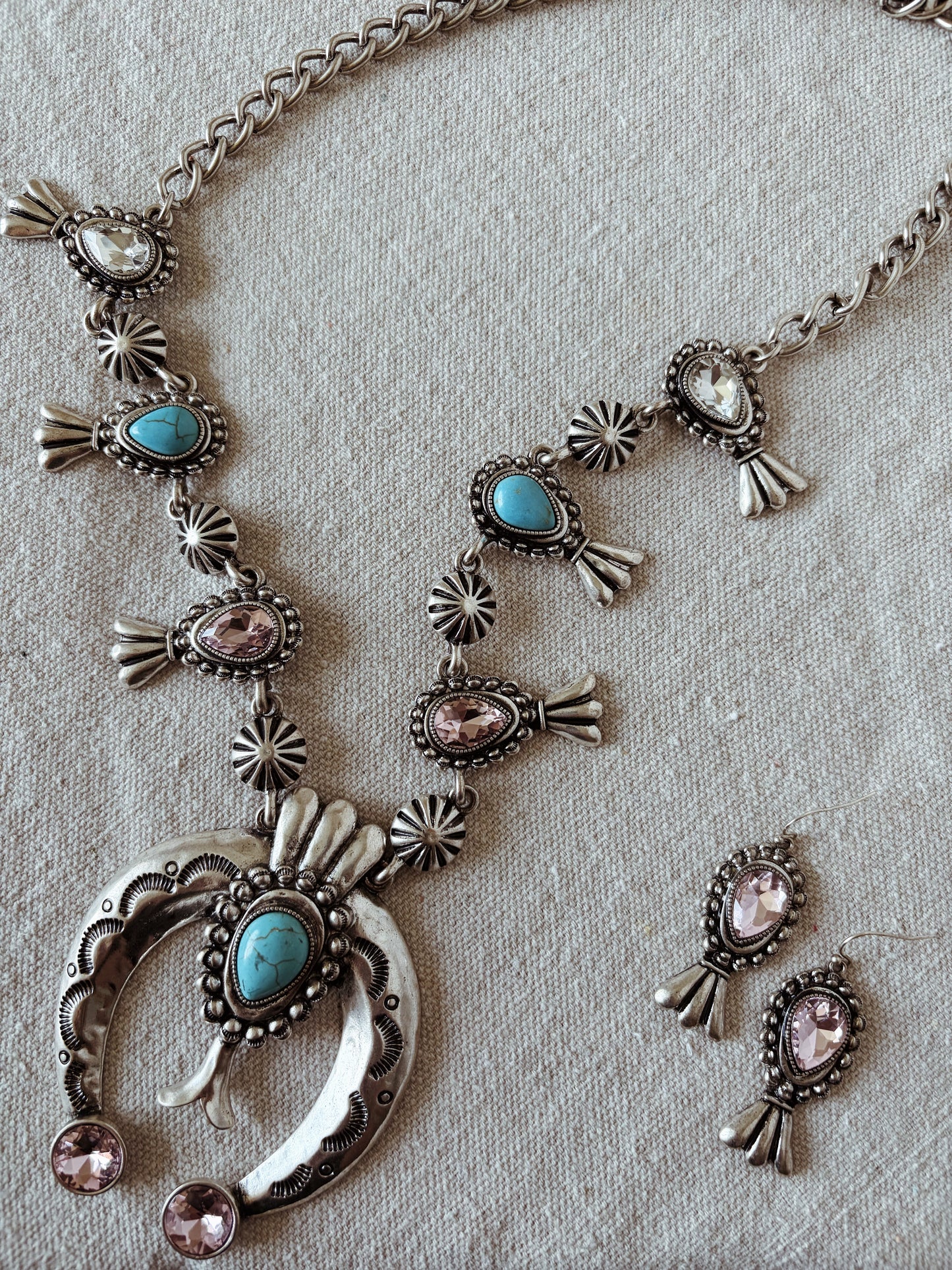 Pink + Turquiose - Statement Necklace + Earring Set