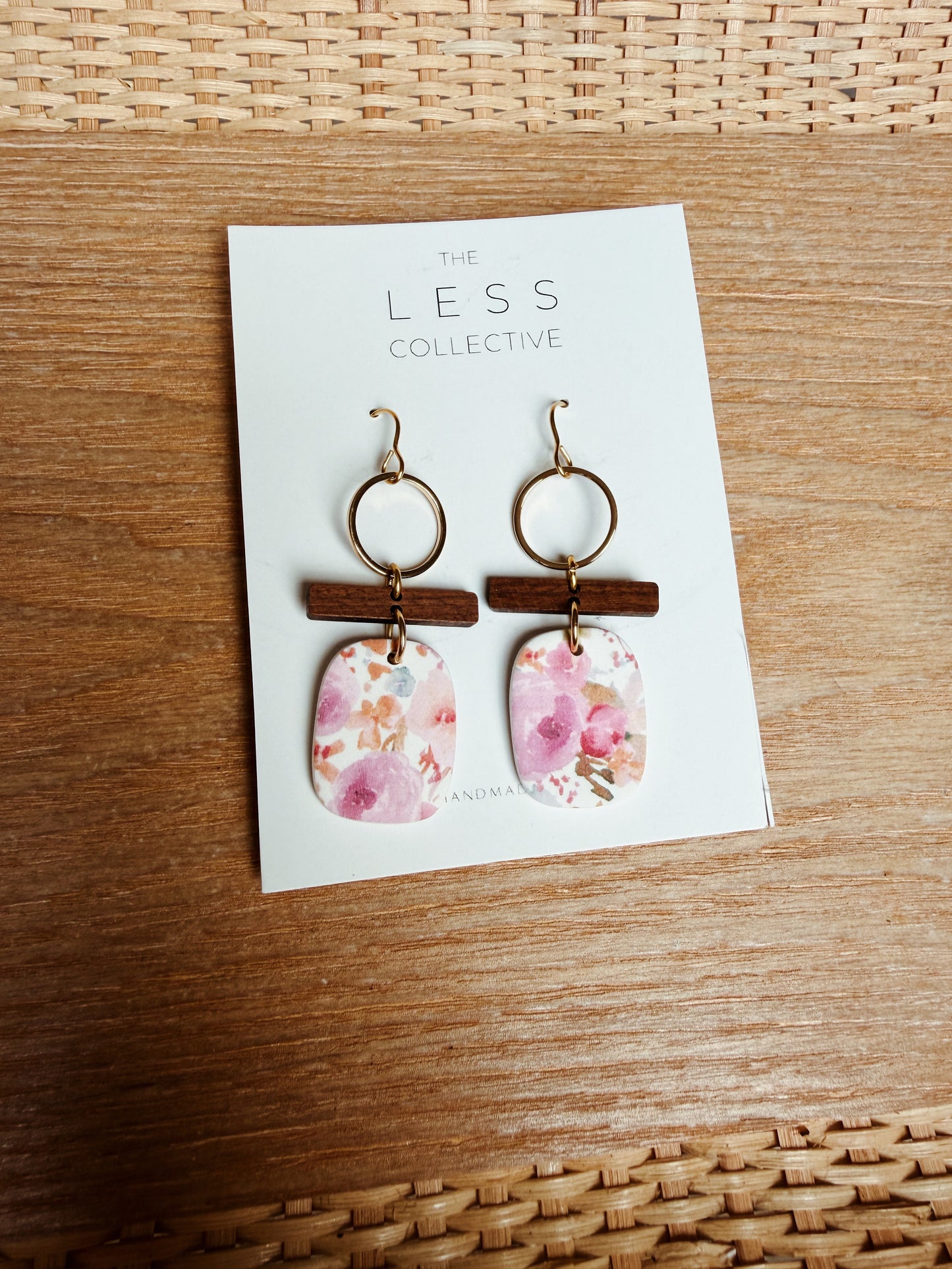 Maeve Dangle Earring - Wood, Gold + Summer Bouquet