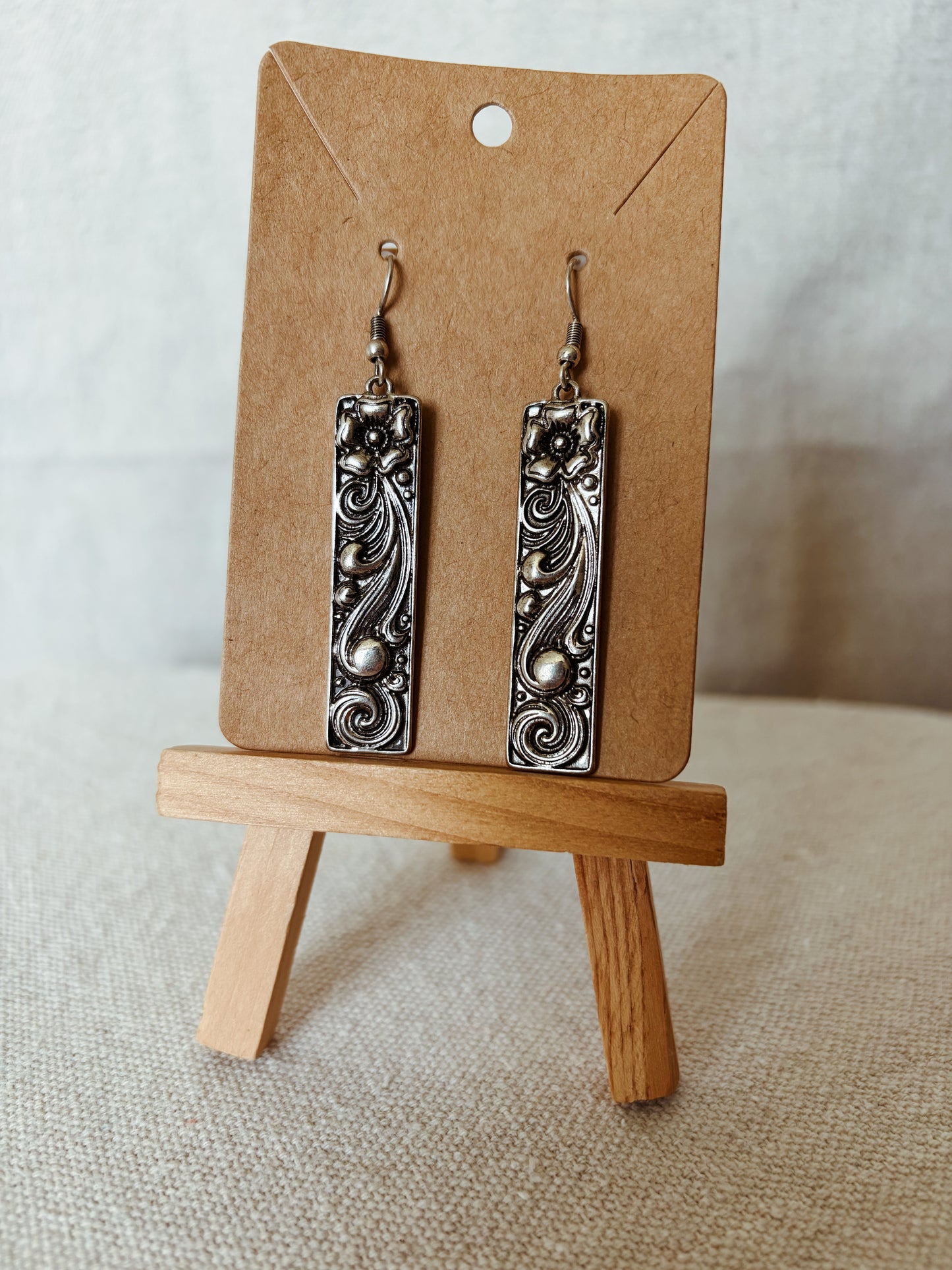 Hammered Metal Rectangle Drops (Bronze or Silver) - Dangle Earring