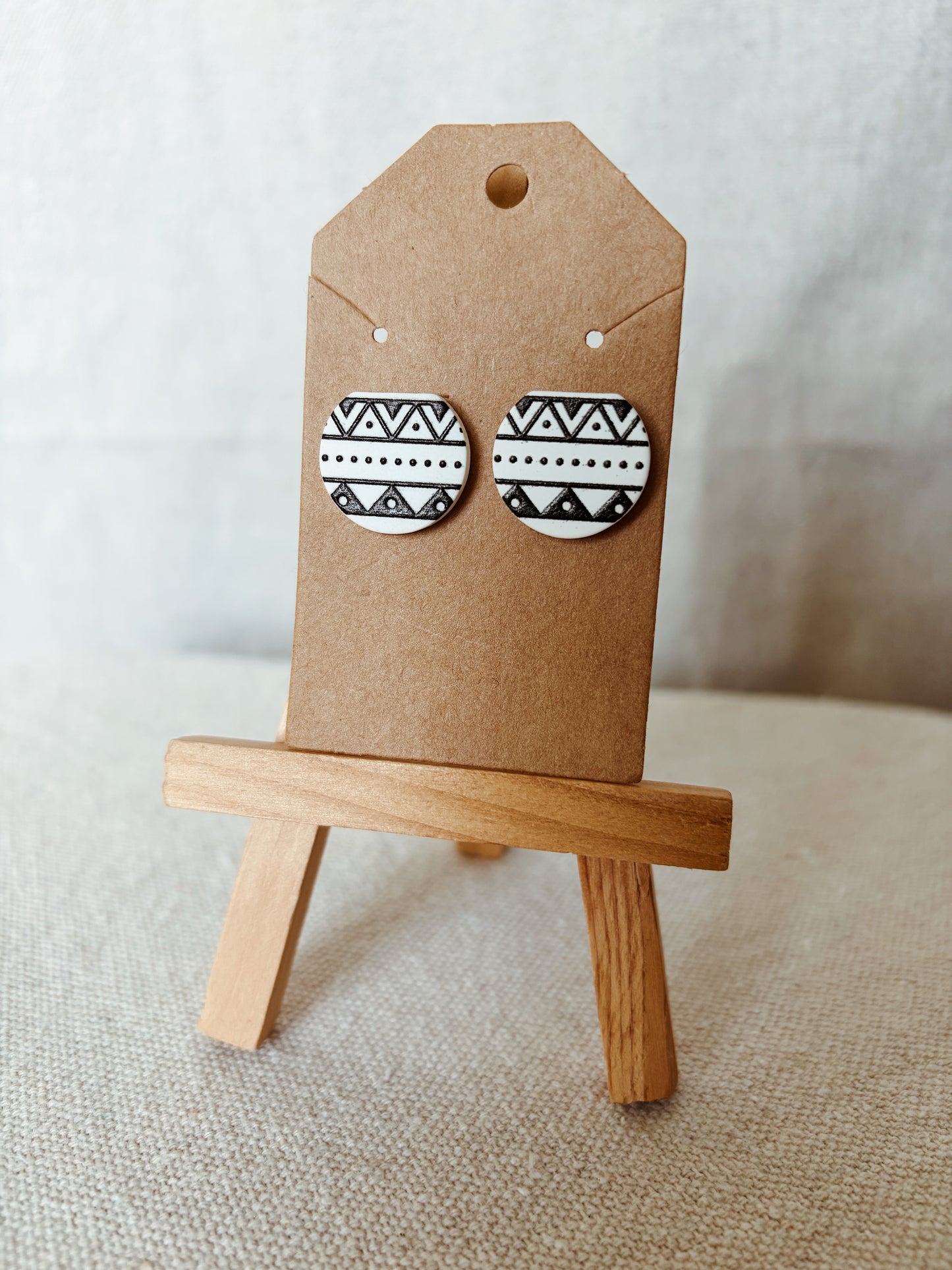 Painted White Aztec - Stud Earring