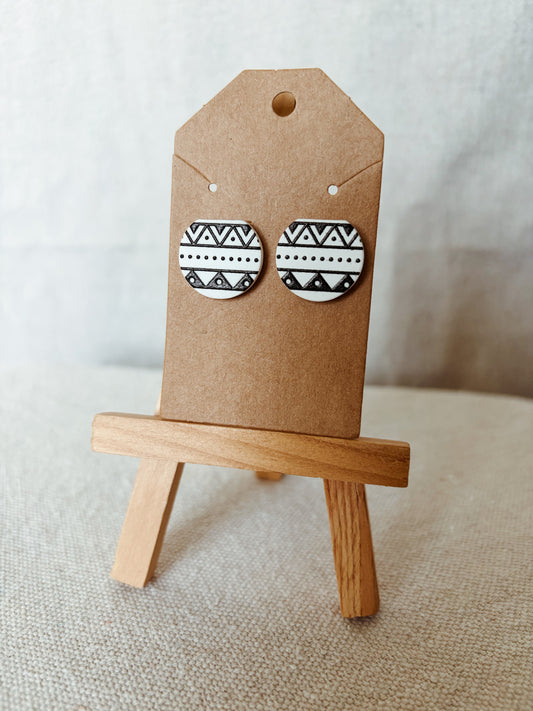 Painted White Aztec - Stud Earring