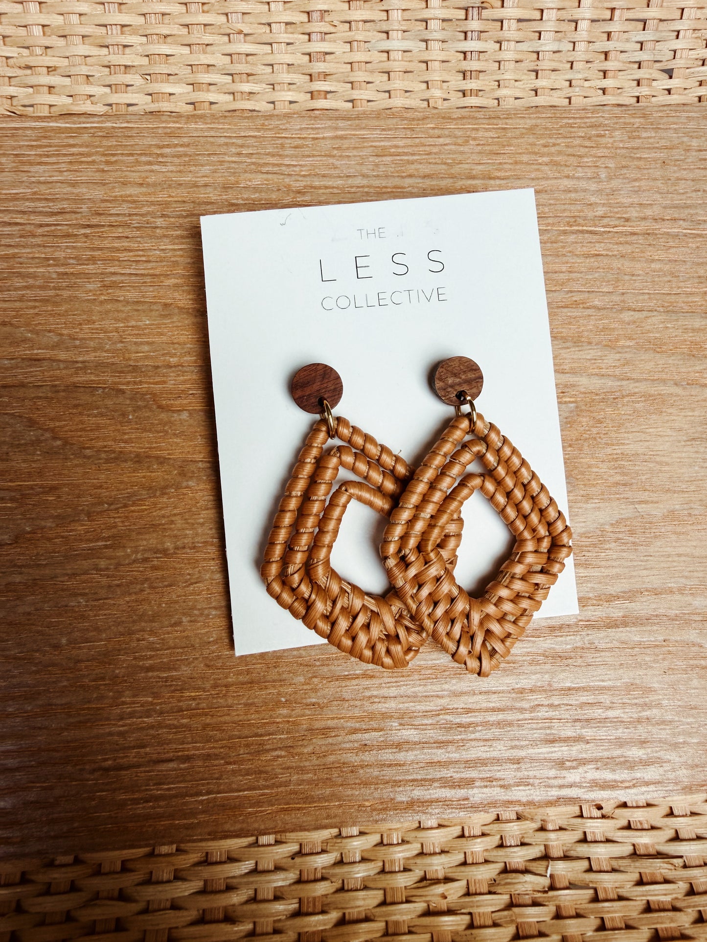 Chloe Diamond Earring - Wood + Rattan