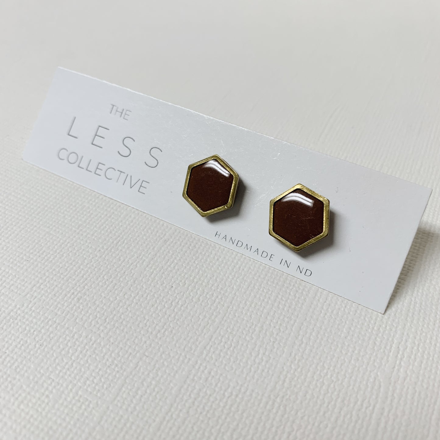 Brass Hexagon Stud - Brown