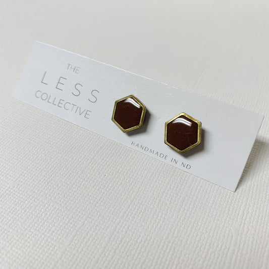 Brass Hexagon Stud - Brown