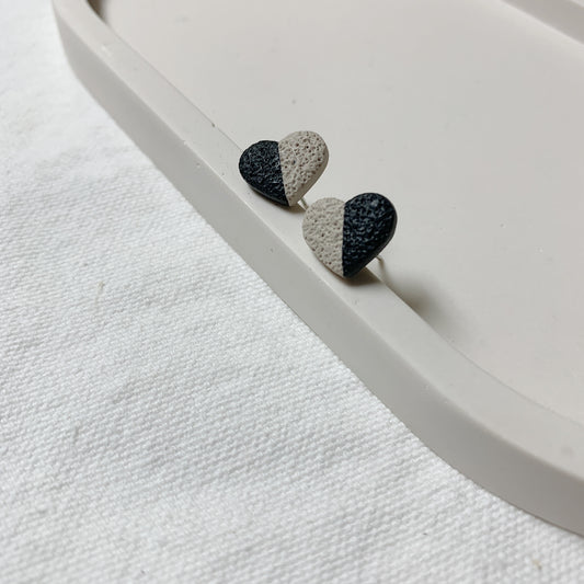 Heart Stud - Black + Tan Textured