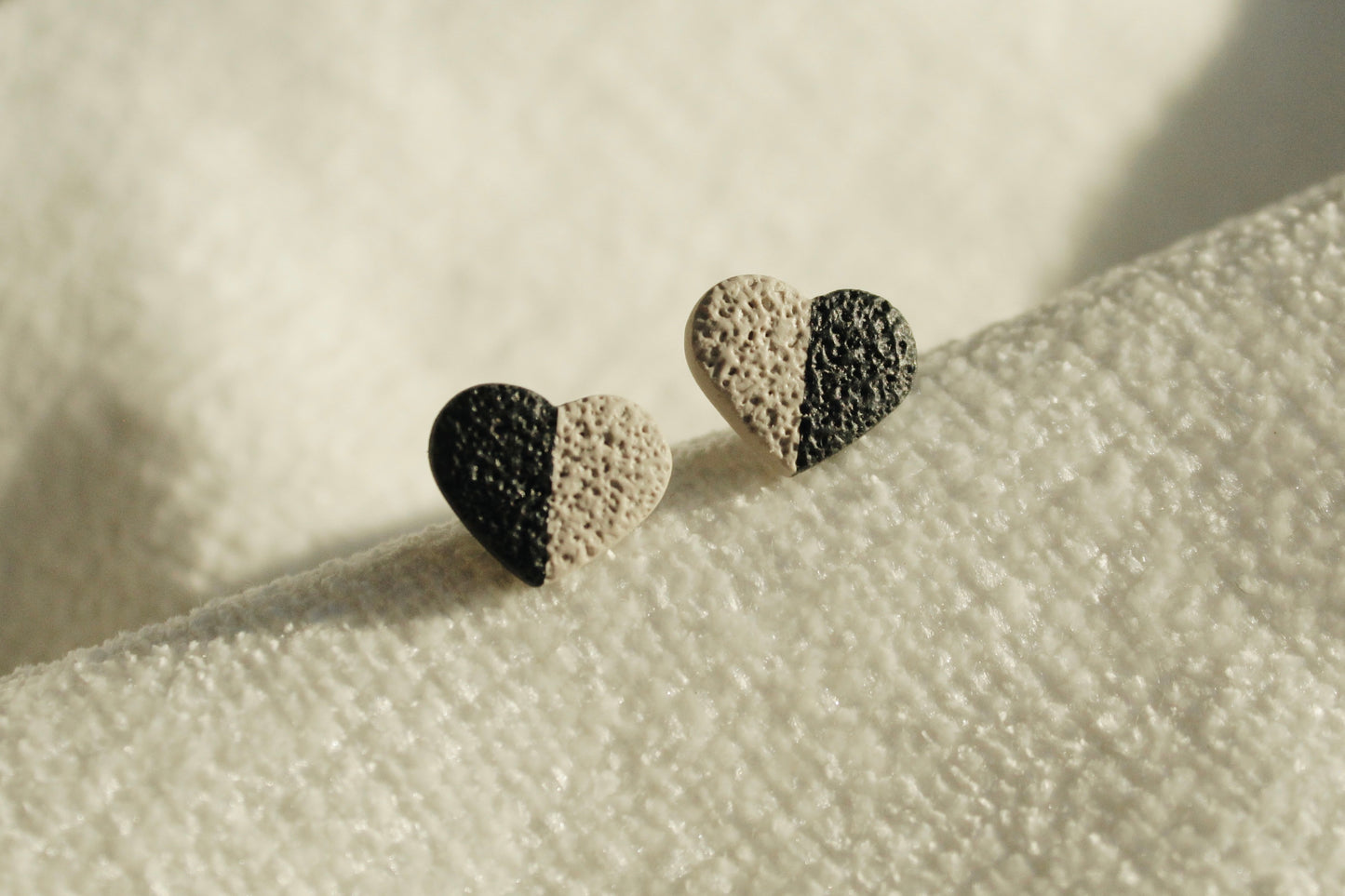 Heart Stud - Black + Tan Textured