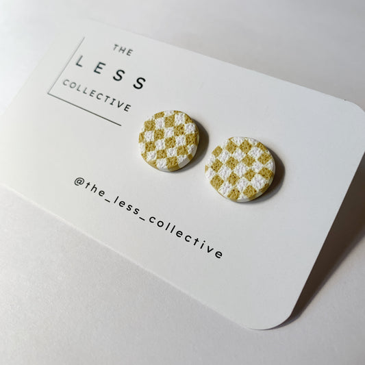 Organic Stud - Mustard + White Checkered